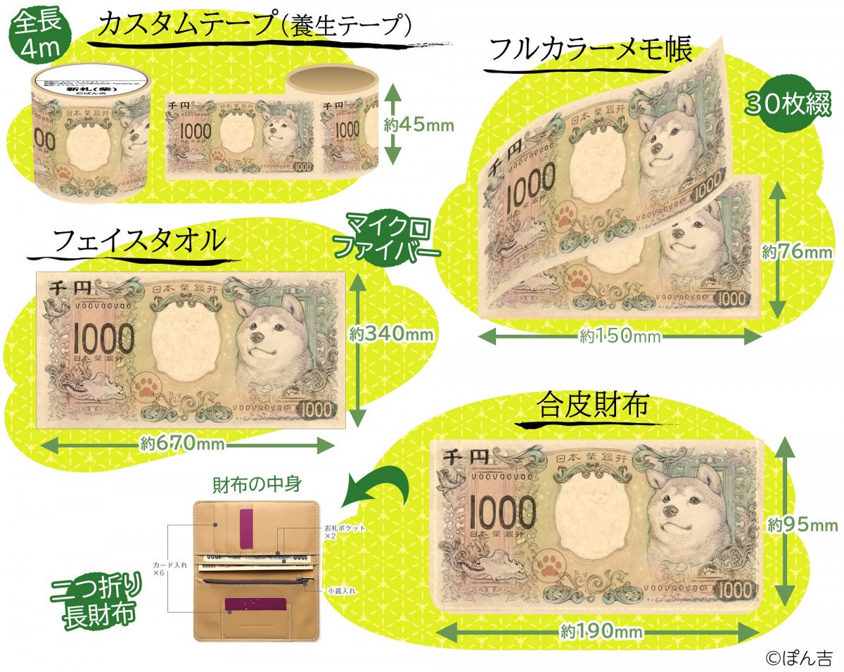 Twitterで話題の 柴犬の新千円札 が早くも商品化 フェイスタオルや長