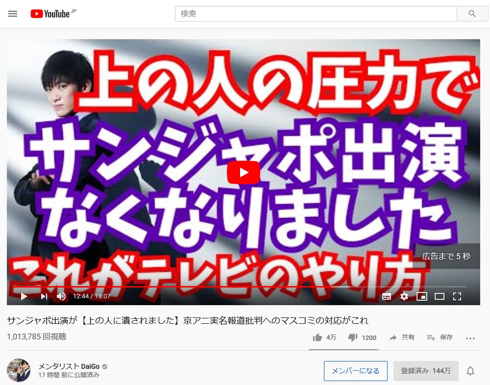 メンタリストdaigoさん 上の人の圧力 でtbs サンデー ジャポン