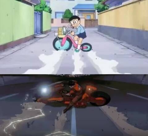 古今東西のアニメが Akira の 金田バイクの停車シーン の